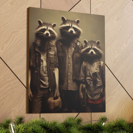 Urban Raccoon Family Portrait Painting Fine Art Print Canvas Gallery Wraps