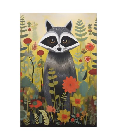 Mid-Century Modern Raccoon in Garden Canvas Gallery Wraps