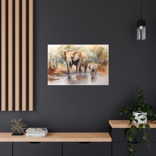Mother Elephant with Baby Watercolor Painting –  Fine Art Print Canvas Gallery Wraps