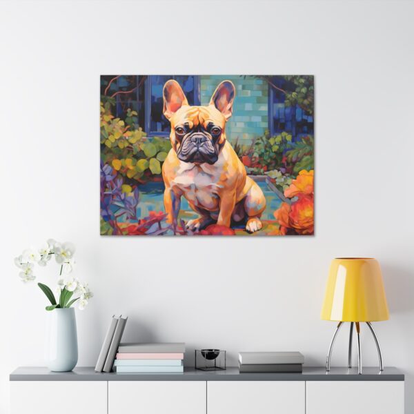 French Bulldog on Patio Scene Fine Art Print Canvas Gallery Wraps – Horizontal