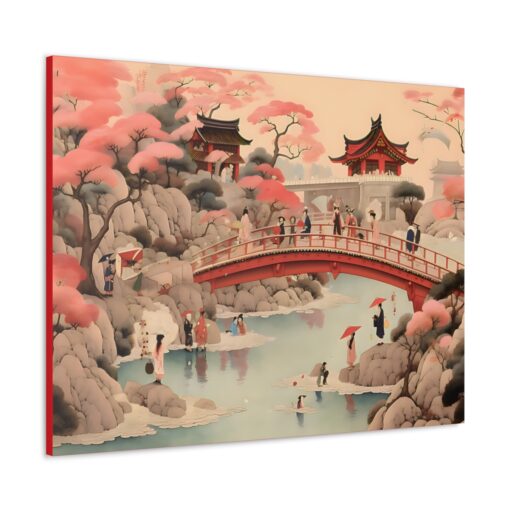 Japandi Bridge During Cherry Blossom Season Fine Art Print Canvas Gallery Wraps