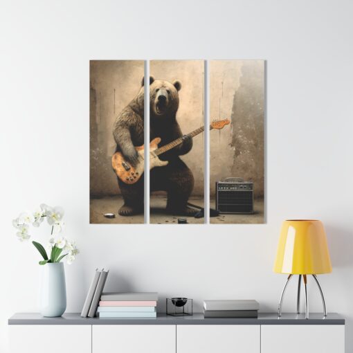 Grizzley Bear Playing Guitar Art Print Acrylic Prints (Triptych)