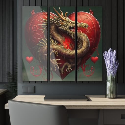 Unleash the Fire Within: Dragon Heart Triptych Acrylic Prints