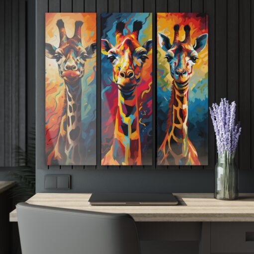 Three Giraffes | Pop Art Print | Three Panels |  Acrylic Prints (Triptych)