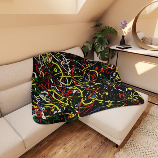 Sherpa Blanket – Mid-Century Modern Abstract Expressionism Design Tan Sherpa Blanket