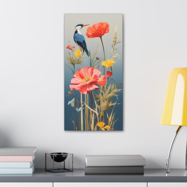 Naturism Bird Among Wildflowers – Minimalism Style Painting Fine Art Print Canvas Gallery Wraps