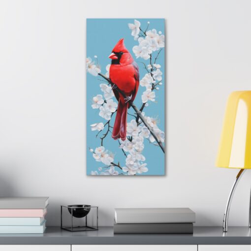 Naturism Cardinal on Flowering Dogwood Branch – Minimalism Style Painting Fine Art Print Canvas Gallery Wraps