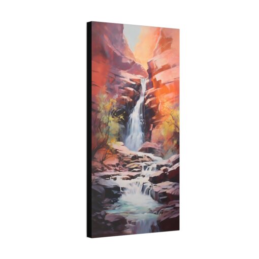 Naturism Pastel Painting of a Canyon Waterfall – Fine Art Print Canvas Gallery Wraps