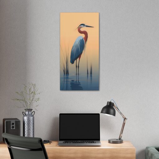 Naturism Great Blue Heron in Lake – Minimalism Style Painting Fine Art Print Canvas Gallery Wraps