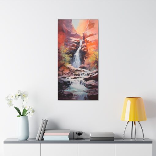 Naturism Pastel Painting of a Canyon Waterfall – Fine Art Print Canvas Gallery Wraps