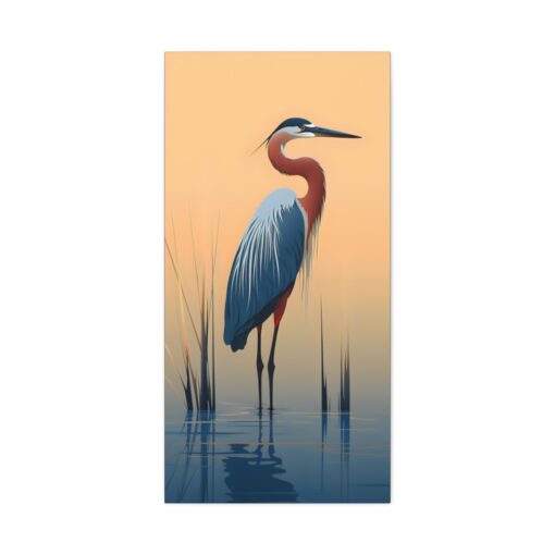 Naturism Great Blue Heron in Lake – Minimalism Style Painting Fine Art Print Canvas Gallery Wraps