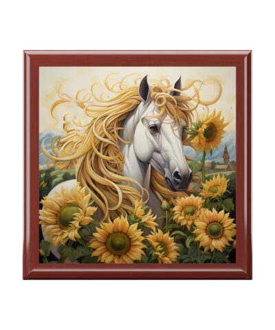Unicorn with Sunflowers Subdued Colors Art Print Jewelry Box