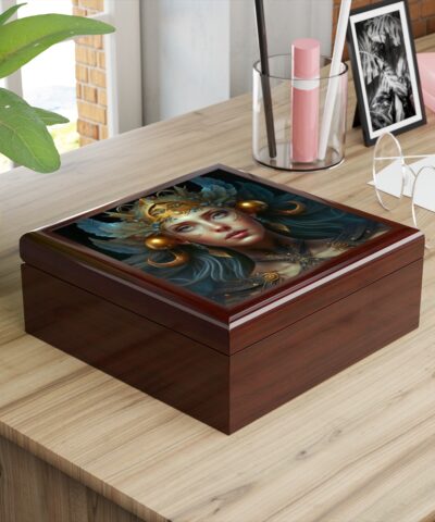 72882 4 400x480 - Freya the Goddess Wood Keepsake Jewelry Box with Ceramic Tile Cover