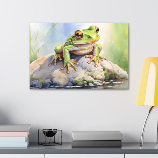 Frog on Rock Watercolor Painting –  Fine Art Print Canvas Gallery Wraps