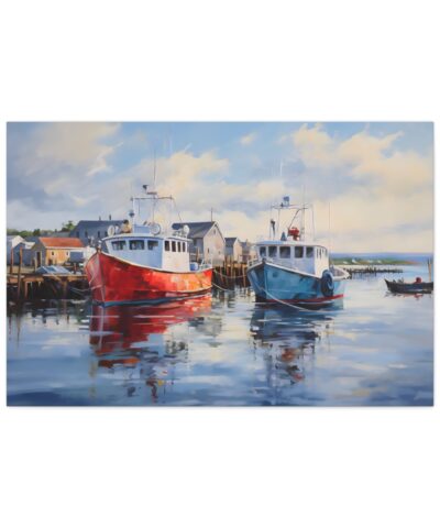 Maine Lobster Boats Scene Art Print on Canvas Wrap