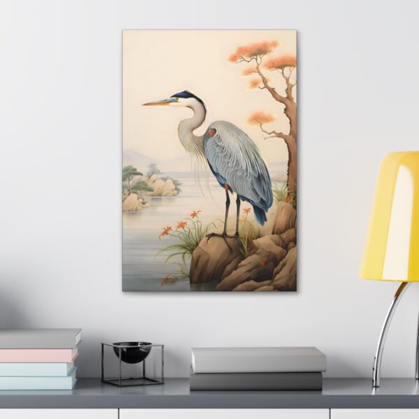 Japandi Style Great Blue Heron Fine Art Print Canvas Gallery Wraps