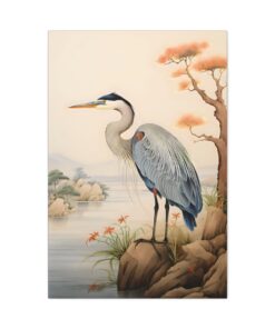 Japandi Style Great Blue Heron Fine Art Print Canvas Gallery Wraps
