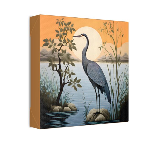 Minimalism Art of a Great Blue Heron on the Shore Art Print on Canvas Gallery Wrap