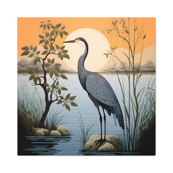 Minimalism Art of a Great Blue Heron on the Shore Art Print on Canvas Gallery Wrap