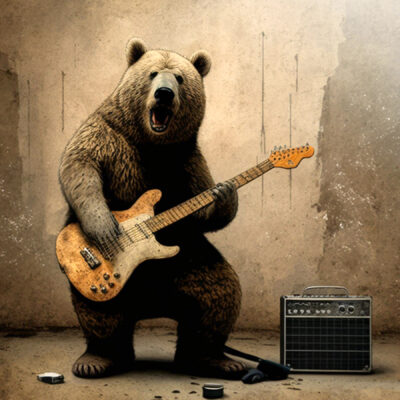Anthropomorphism Grizzley Bear Playing Guitar