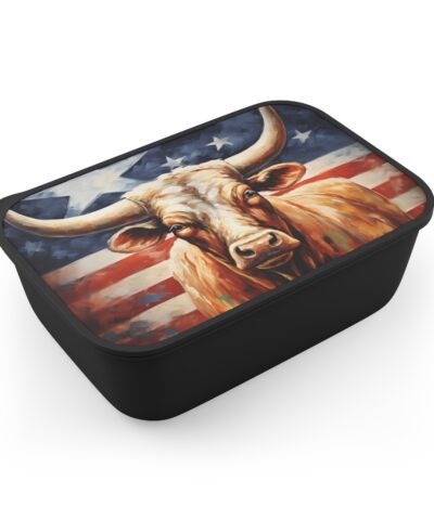 Texas Longhorn in Front of Flag | PLA Bento Box with Band and Utensils