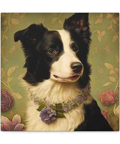 Vintage Victorian Border Collie  with Floral Background Frame Canvas Gallery Wraps
