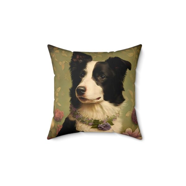 Vintage Victorian Border Collie with Floral Background Spun Polyester Square Pillow