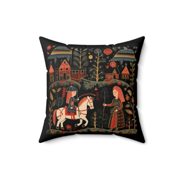 Medieval Folk Art Sisters Square Pillow
