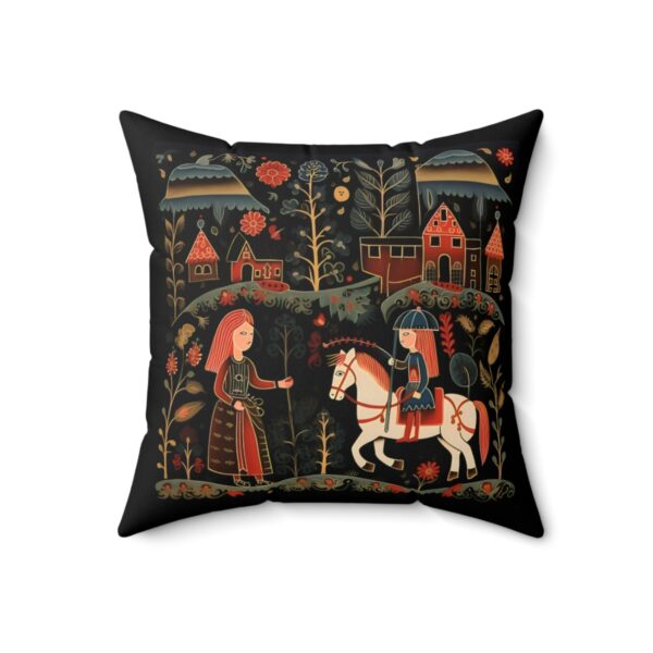Medieval Folk Art Sisters Square Pillow