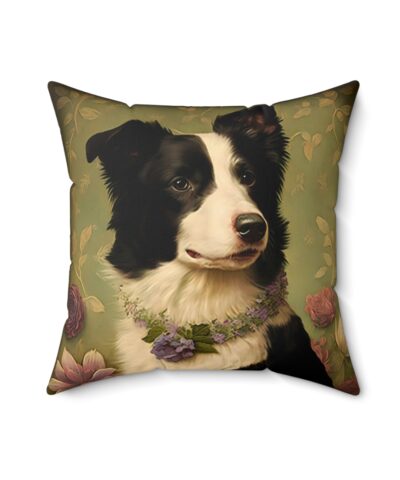 Vintage Victorian Border Collie with Floral Background Spun Polyester Square Pillow