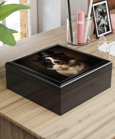 Border Collie with Top Hat Art Print Gift and Jewelry Box