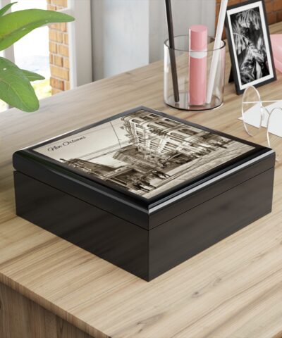 New Orleans Nostalgia Keepsake Jewelry Box with Ceramic Tile Cover