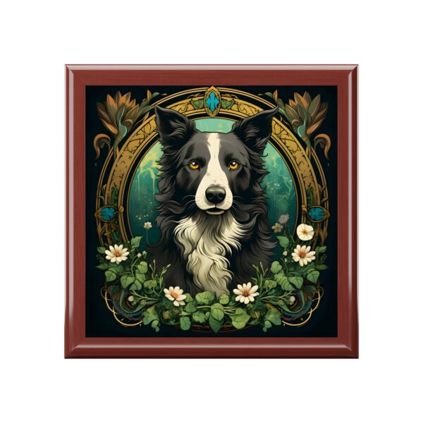 Art Nouveau Floral Border Collie Art Print Gift and Jewelry Box