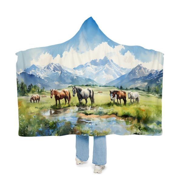 Herd of Horses in Mountain Meadow Hoodie Blanket