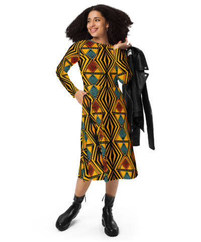 African Dress Pattern | Long Sleeve Midi Dress