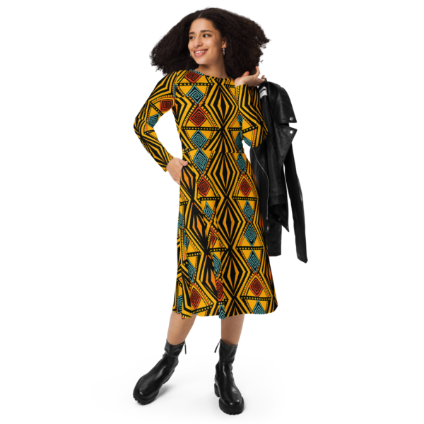 African Dress Pattern | Long Sleeve Midi Dress