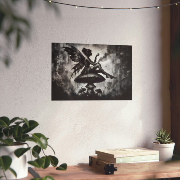 Moonlit Musings – Grunge Fairy & Mushroom Art Print on Matte Horizontal Poster
