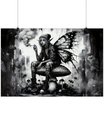 43178 24 400x480 - Toadstool Contemplation - Grunge Fairy & Mushroom Art Print on Matte Horizontal Poster