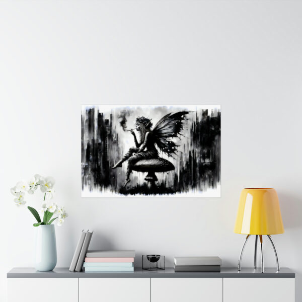 Mystical Repose – Grunge Fairy & Mushroom Art Print on Matte Horizontal Poster