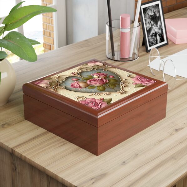 Vintage Pink Victorian RosesMemory Box with Ceramic Tile Cover