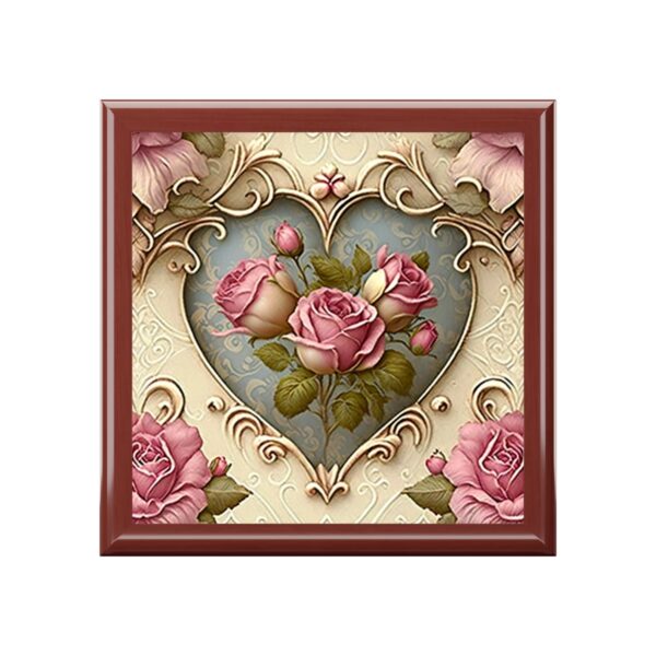 Vintage Pink Victorian RosesMemory Box with Ceramic Tile Cover