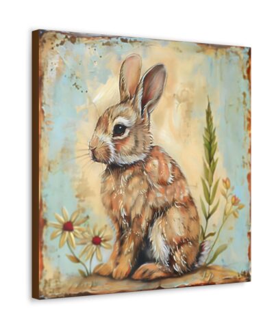 Vintage Folk Art Baby Rabbit Canvas Print