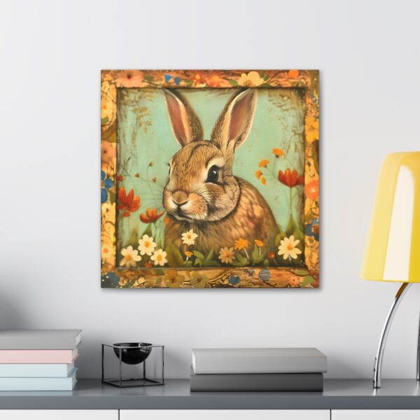 Vintage Folksy Baby Rabbit Canvas Art Print – Farmhouse Decor