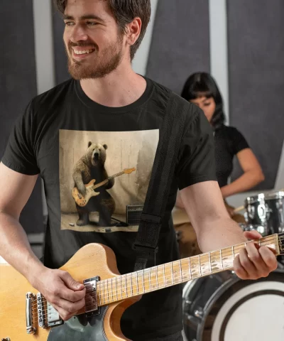 Grizzly Bear Playing Bass Guitar T-Shirt | Animal Playing Guitar Shirt