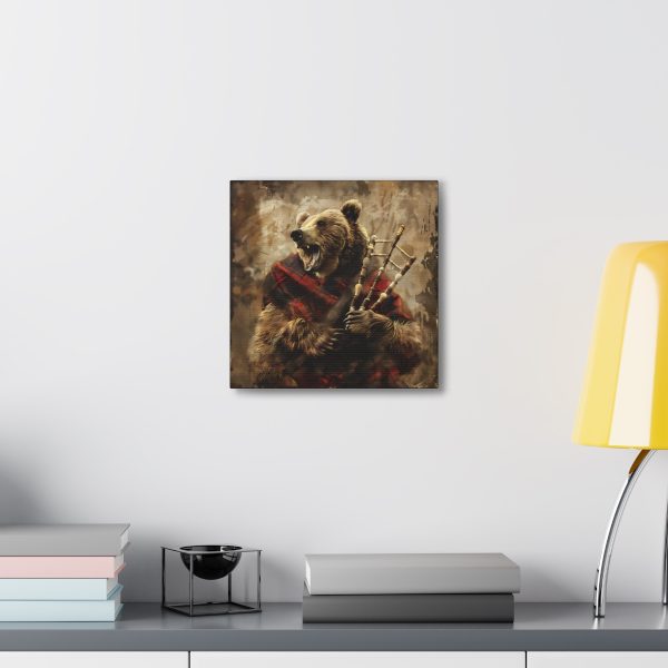 Grizzly Bear Playing the Bagpipes Canvas Art Print