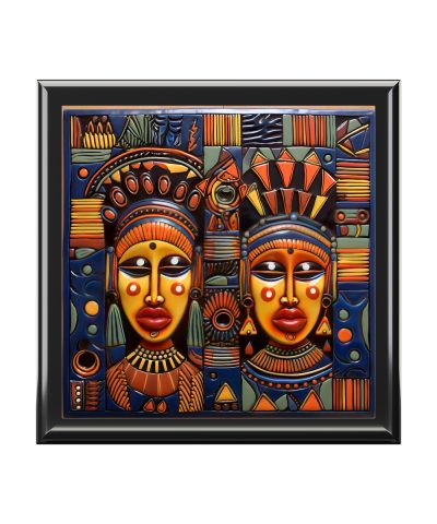 Two Masks African Art Wood Jewelry and Trinket Box