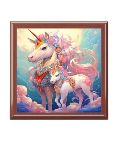 Whimsical Anime Unicorn with Baby Jewelry Gift Box