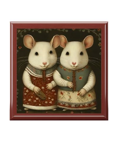 Folk Art White Mice Art Print Gift and Jewelry Box